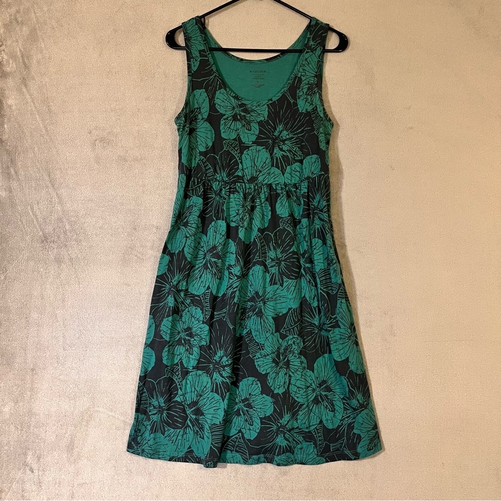 Sonoma Sleeveless Green Floral Dress Womens M Babydoll Empire Waist Cotton Modal